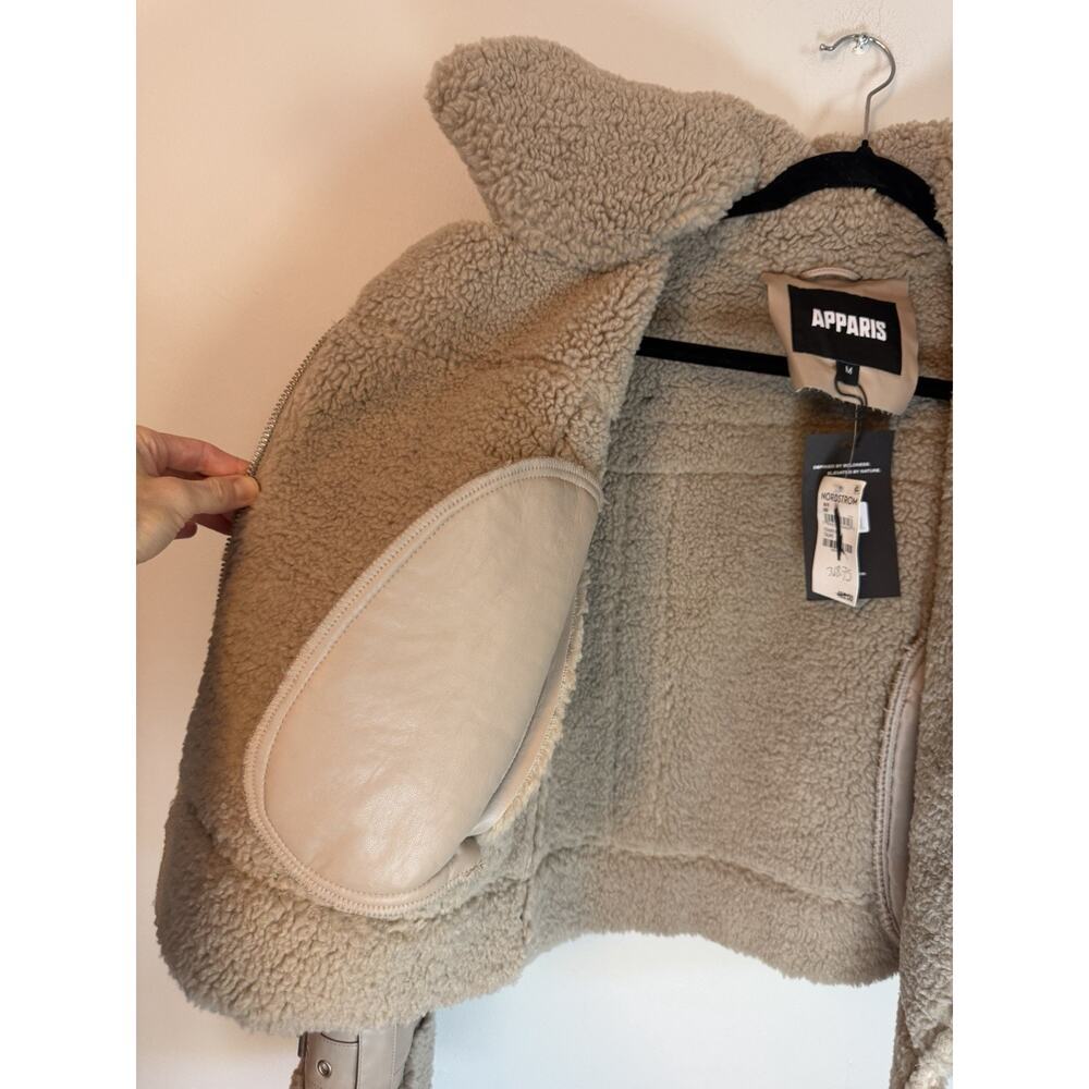 Apparis Jay Faux Leather & Faux Shearling Moto Jacket Taupe Sz M $465 NWT - Picture 13 of 16